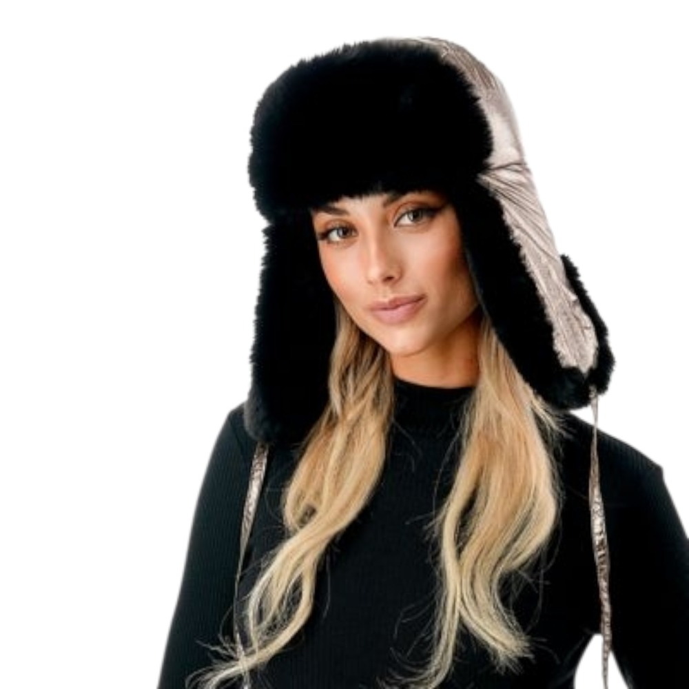 Marcus Adler Metallic Faux Fur Trapper Hat Hematite Gunmetal One Size - Picture 2 of 7